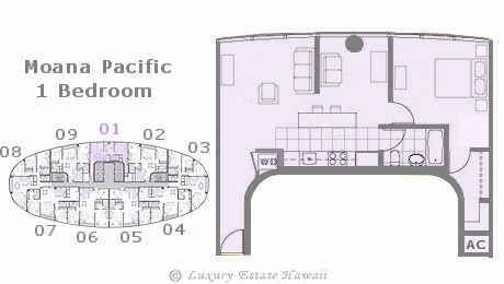 モアナパシフィック売り物件　間取り図 Moana Pacific Floorplan