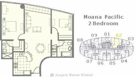 モアナパシフィック売り物件　間取り図 Moana Pacific Floorplan