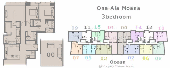 ワンアラモアナ売り物件　間取り図　One Ala Moana  Floorplan