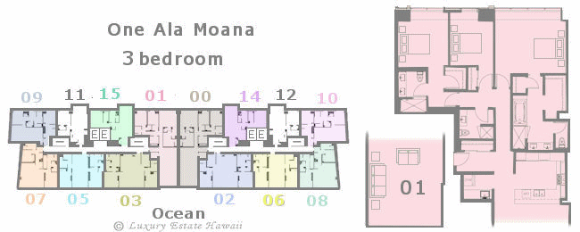 ワンアラモアナ売り物件　間取り図　One Ala Moana  Floorplan