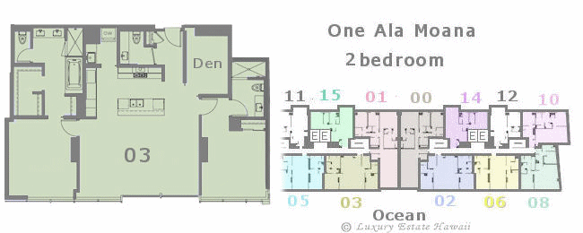 ワンアラモアナ売り物件　間取り図　One Ala Moana  Floorplan