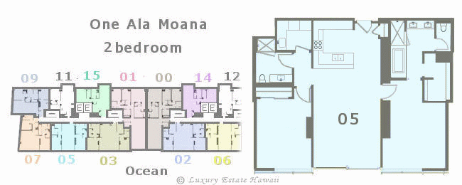 ワンアラモアナ売り物件　間取り図　One Ala Moana  Floorplan