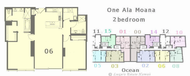 ワンアラモアナ売り物件　間取り図　One Ala Moana  Floorplan