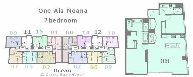 ワンアラモアナ売り物件　間取り図　One Ala Moana  Floorplan