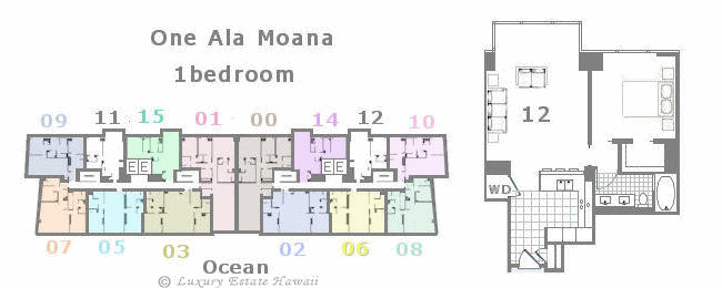 ワンアラモアナ売り物件　間取り図　One Ala Moana  Floorplan