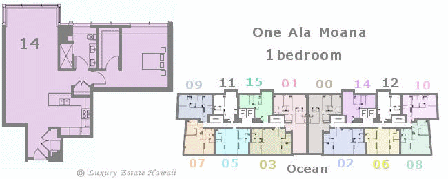 ワンアラモアナ売り物件　間取り図　One Ala Moana  Floorplan