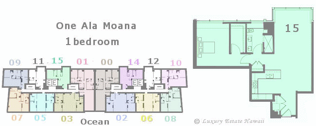 ワンアラモアナ売り物件　間取り図　One Ala Moana  Floorplan