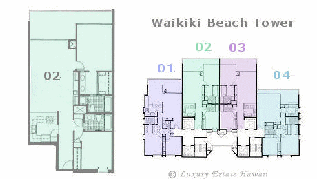 ワイキキビーチタワー売り物件　間取り図　Waikiki Beach Tower Floorplan