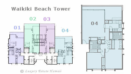 ワイキキビーチタワー売り物件　間取り図　Waikiki Beach Tower Floorplan